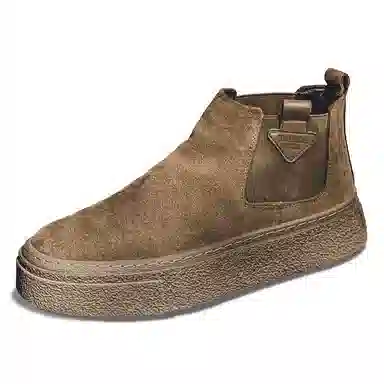 威世米邦 牛反绒 厚底百搭潮流复古英伦风一脚蹬户外雪地加绒保暖 短筒 切尔西靴 中跟 男款