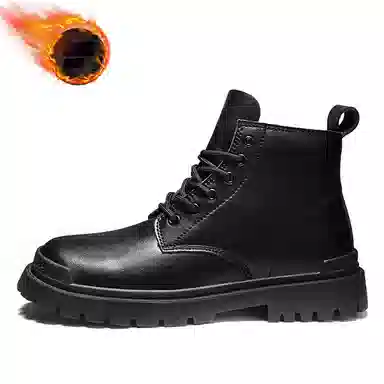 敦奴 牛皮革 高颜值百搭 户外工装靴 简约时尚 百搭潮流 舒适 厚底圆头 短筒 马丁靴  男女同款 黑色