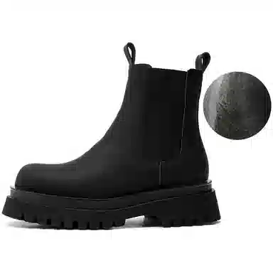 超纤皮 厚底时尚简约通勤休闲复古户外 短筒 切尔西靴 中跟 男款 经典黑色