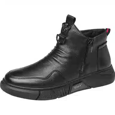 澳伦 头层牛皮 软皮舒适加绒保暖 短靴 男款 黑色