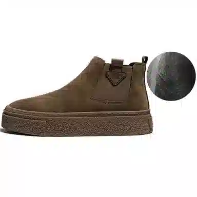 威世米邦 牛反绒 厚底百搭潮流复古英伦风一脚蹬户外雪地加绒保暖 短筒 切尔西靴 中跟 男款