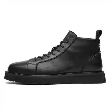 威世米邦 二层牛皮 潮流厚底高帮系带简约设计时尚百搭休闲马丁靴加绒保暖 短靴 男款 黑色