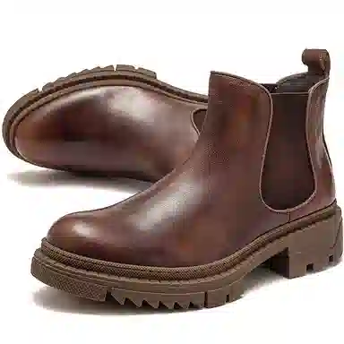 杰骤 头层牛皮 时尚百搭休闲 短筒 切尔西靴 男款 棕色