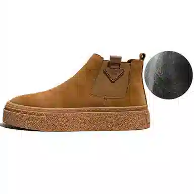 威世米邦 牛反绒 厚底百搭潮流复古英伦风一脚蹬户外雪地加绒保暖 短筒 切尔西靴 中跟 男款