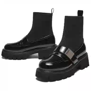 百思图 织物 时尚潮流 通勤袜靴 短靴 女款 黑色