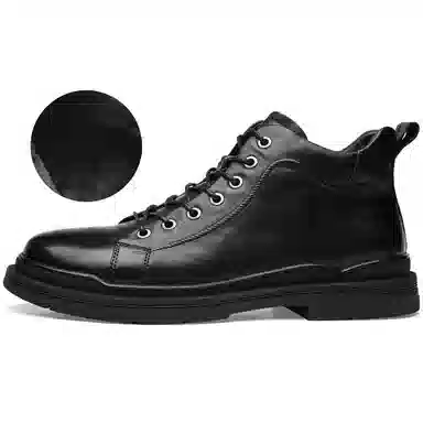 法派 头层牛皮 简约休闲 中筒 户外靴 男款 黑色