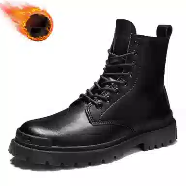 敦奴 牛皮革 高颜值百搭 户外工装靴 简约时尚 百搭潮流 舒适 厚底圆头 短筒 马丁靴  男女同款 黑色