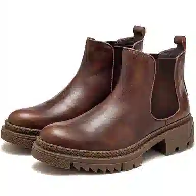 杰骤 头层牛皮 时尚百搭休闲 短筒 切尔西靴 男款 棕色