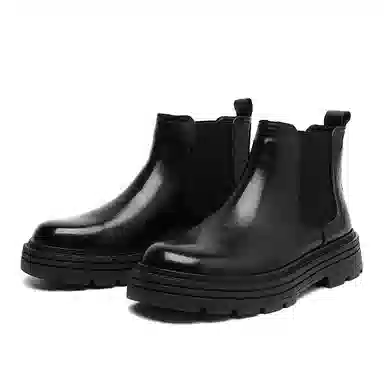 罗蒙 牛剖层革 简约经典 百搭轻便 套筒舒适 及踝 切尔西靴 男款 黑色