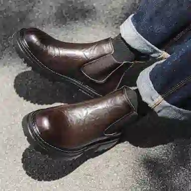 威世米邦 超纤皮 厚底百搭时尚中帮马丁英伦风户外 短筒 切尔西靴 中跟 男款