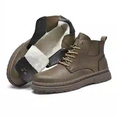 木林森 二层牛皮 英伦风 舒适 加绒 机车 切尔西靴 男款