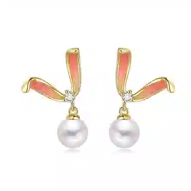 幸囍礼 萌趣小兔子耳朵 可爱法式甜美温柔 小清新气质百搭 淡水珍珠 耳钉 男女同款情侣款