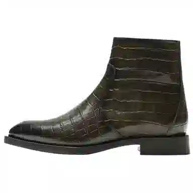 ZARA Leather Minimalist Green Ankle Boots