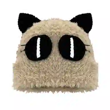 雅鹿 可爱猫咪大眼毛绒绒针织帽秋冬季保暖加厚加绒大头围百搭学生显脸小毛线帽 棉 绒线帽 男女同款情侣款 礼盒装