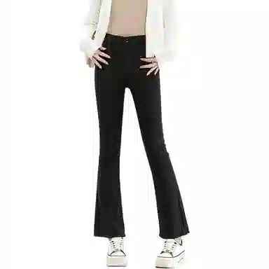 法文箱子 纯色高腰微喇牛仔裤 女款 黑色