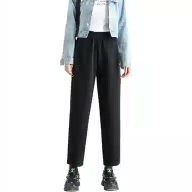 法文箱子 纯色松紧中腰直筒休闲裤 女款