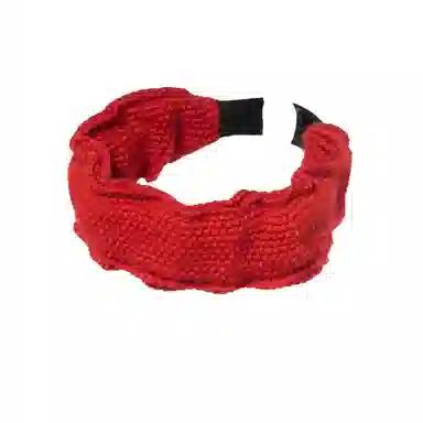 丹琴 秋冬甜美显脸小红色头箍 毛线高颅顶褶皱压发卡宽边头饰#好运 针织 发箍 女款