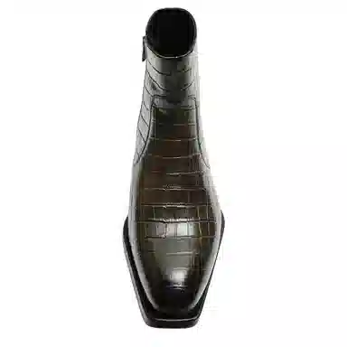 ZARA Leather Minimalist Green Ankle Boots