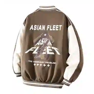 三体 太空亚洲舰队系列 休闲复古美式宽松趣味英文字母发泡印花学院风拼接撞色保暖加厚飞行员棒球夹克多巴胺羽绒服 男女同款