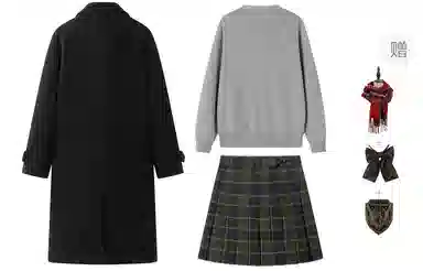 东鲸岁时记 减龄穿搭学院风长袖大衣宽松显瘦开衫格子百褶裙制服 女款