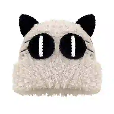 雅鹿 可爱猫咪大眼毛绒绒针织帽秋冬季保暖加厚加绒大头围百搭学生显脸小毛线帽 棉 绒线帽 男女同款情侣款 礼盒装