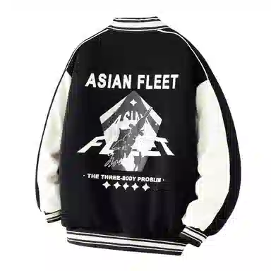 三体 太空亚洲舰队系列 休闲复古美式宽松趣味英文字母发泡印花学院风拼接撞色保暖加厚飞行员棒球夹克多巴胺羽绒服 男女同款