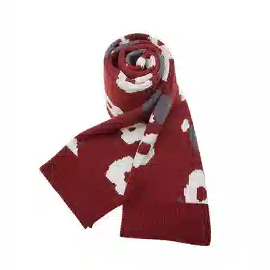 纳兰杜 氛围高级感 秋冬保暖加厚御寒防风 显脸小设计百搭时尚 聚酯纤维 绒线围巾 女款 花朵浓酒红