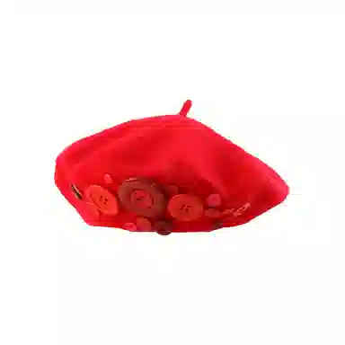 山一丸 冬季咖啡棕色毛呢复古秋冬气质百搭纽扣画家帽子 羊毛 贝雷帽 女款