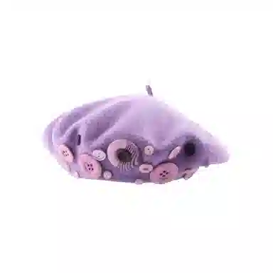 山一丸 冬季咖啡棕色毛呢复古秋冬气质百搭纽扣画家帽子 羊毛 贝雷帽 女款