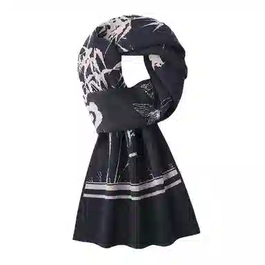 啄木鸟 国潮墨竹写意 冬季保暖文艺潮款 绒线围巾 男女同款情侣款