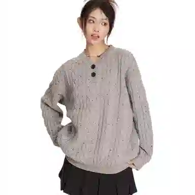 涂诗菲 宽松连帽套头彩点针织衫 女款