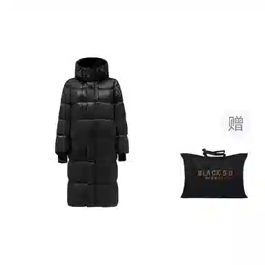 鸭鸭 黑金标奢金保暖加厚纯色过膝连帽防寒羽绒服 男女同款 黑色