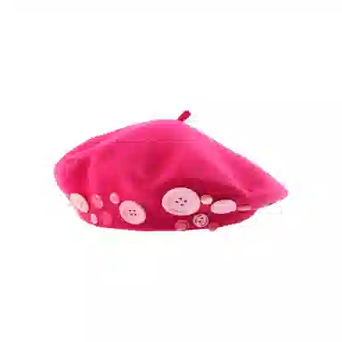 山一丸 冬季咖啡棕色毛呢复古秋冬气质百搭纽扣画家帽子 羊毛 贝雷帽 女款