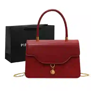 PINK·LAND Velvet Pearl Chain Bag Red