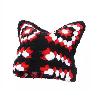 山一丸 秋冬可爱猫耳朵纯手工钩织新款保暖套头 腈纶 绒线帽 男女同款情侣款