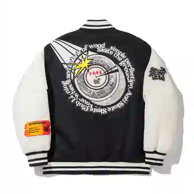 中国李宁 拼色字母单排扣舒适透气百搭休闲棉服 男款 黑色香槟白