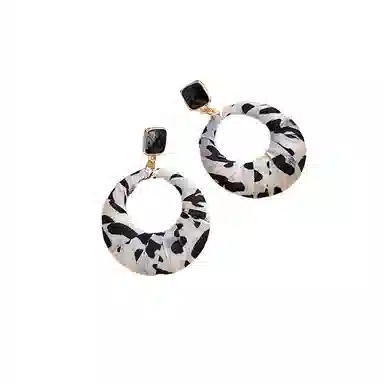 彤彤兔 高级感布艺豹纹耳环欧美个性夸张 树脂 耳环 女款