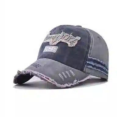 浪莎 美式复古水洗做旧刺绣破洞 遮阳时尚百搭大头围显脸小 棉涤 鸭舌帽 男女同款情侣款