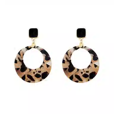 彤彤兔 高级感布艺豹纹耳环欧美个性夸张 树脂 耳环 女款