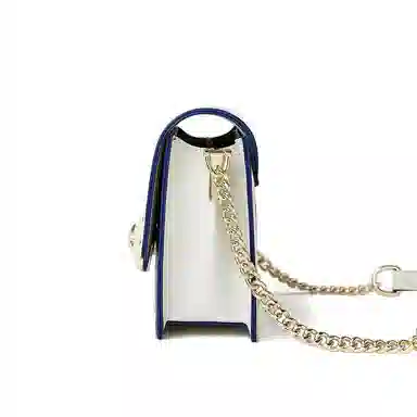 红蜻蜓 气质轻熟风百搭通用 牛剖层皮革 链条斜挎手拎包真皮手提包婚包时尚通勤撞色腋下包手提包 中号 男女同款情侣款 蓝白