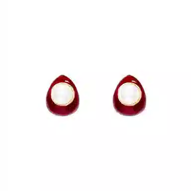 彤彤兔 安可拉红水滴状仿珍珠耳钉女高级感秋冬复古时尚 树脂 耳环 女款