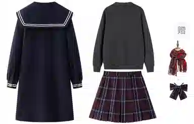 东鲸岁时记 海军领牛角扣大衣纯色针织衫格纹短裙制服 女款