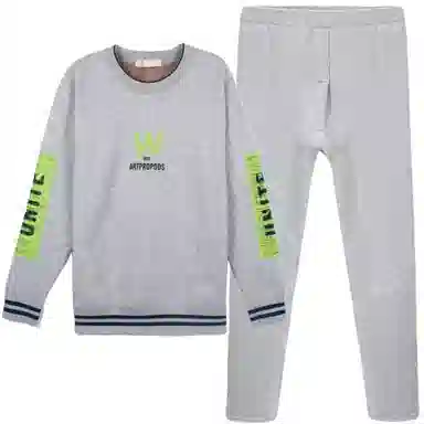 兰缪 加绒加厚青少年纯棉螺纹圆领家居服卫衣个性卡通涂鸦无骨拼接设计不易褪色防刮耐磨蓄热锁温抗寒舒适透气可外穿保暖套装 男款