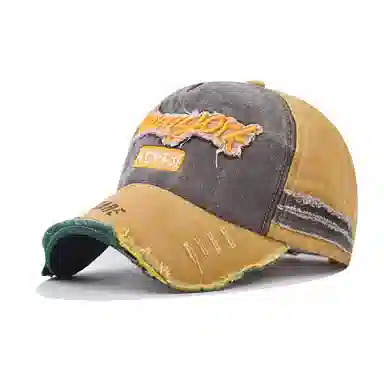 浪莎 美式复古水洗做旧刺绣破洞 遮阳时尚百搭大头围显脸小 棉涤 鸭舌帽 男女同款情侣款