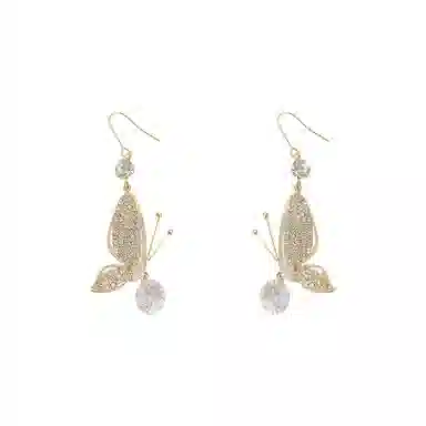 彤彤兔 高级感满钻耳钉韩国冷淡风夸张蝴蝶女网红气质小众个性 铜合金 耳环 女款