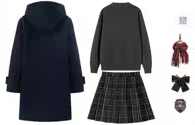 东鲸岁时记 牛角扣口袋大衣保暖学院风开衫百褶半裙制服 女款