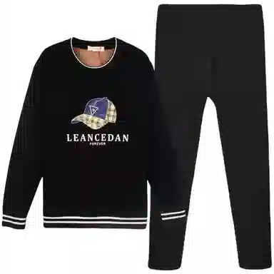 兰缪 加绒加厚青少年纯棉螺纹圆领家居服卫衣个性卡通涂鸦无骨拼接设计不易褪色防刮耐磨蓄热锁温抗寒舒适透气可外穿保暖套装 男款