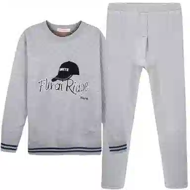 兰缪 加绒加厚青少年纯棉螺纹圆领家居服卫衣个性卡通涂鸦无骨拼接设计不易褪色防刮耐磨蓄热锁温抗寒舒适透气可外穿保暖套装 男款