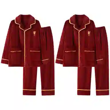 兰缪 舒适亲肤休闲睡衣套装 男女同款 红色