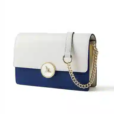 红蜻蜓 气质轻熟风百搭通用 牛剖层皮革 链条斜挎手拎包真皮手提包婚包时尚通勤撞色腋下包手提包 中号 男女同款情侣款 蓝白